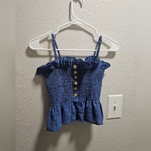 NWT Dowisi Blue Smocked Ruffle Top